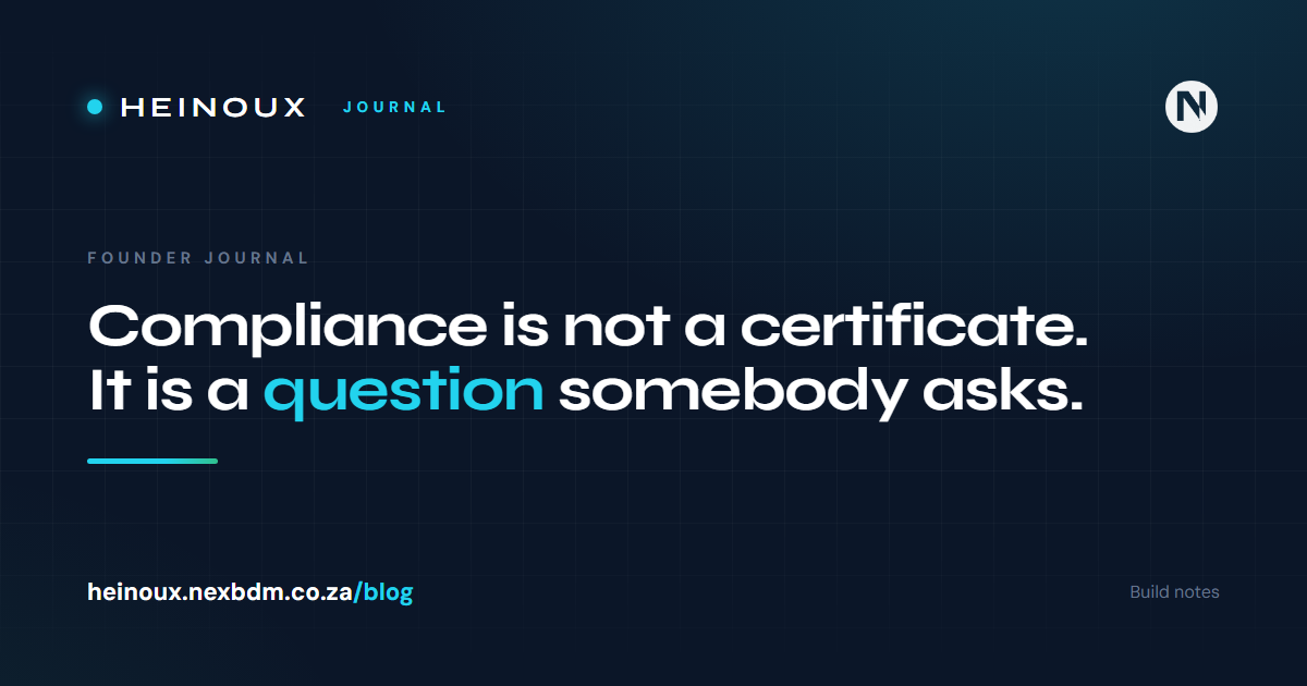 Compliance is not a certificate you hold. It is a question somebody asks about you.